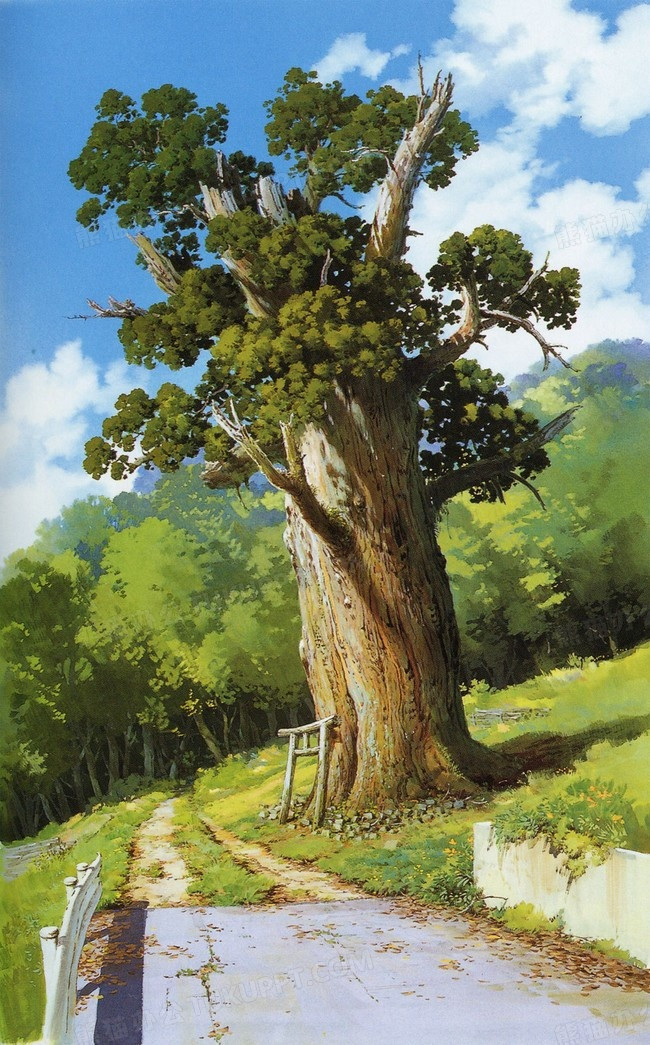 设计了大树蓝天白云场景,卡通风效果的展现形式更好的突出场景的唯美