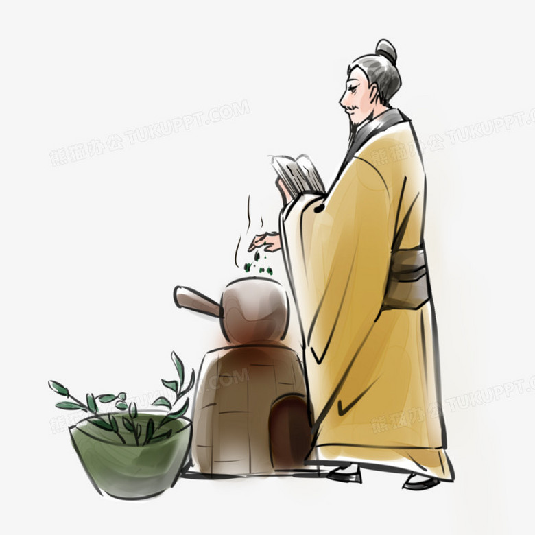手绘古代中医熬药手绘插画元素PNG图片素材下载_中医PNG_熊猫办公