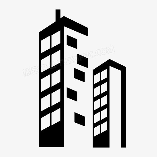 本作品全称为《黑色简约风两栋高楼大厦的大楼图标元素》,在整个配色