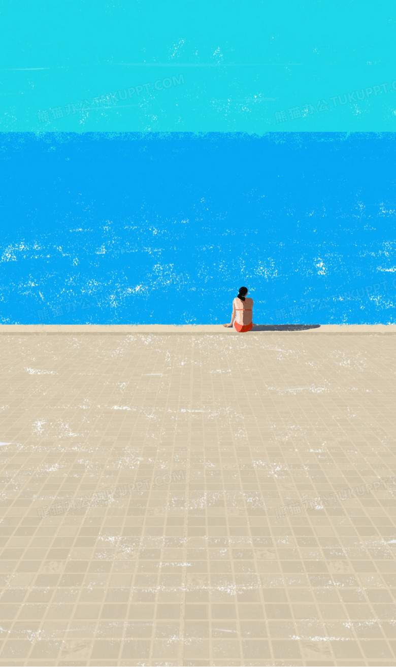 蜡笔海滩上的女人背影海报背景夏天png图片素材免费下载 背景png 1240 像素 熊猫办公