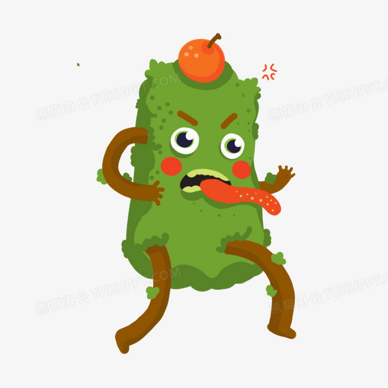 手绘绿色卡通小怪兽形象免抠元素