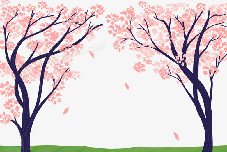 本作品全称为《卡通手绘樱花树装饰元素》,使用 adobe photoshop cc