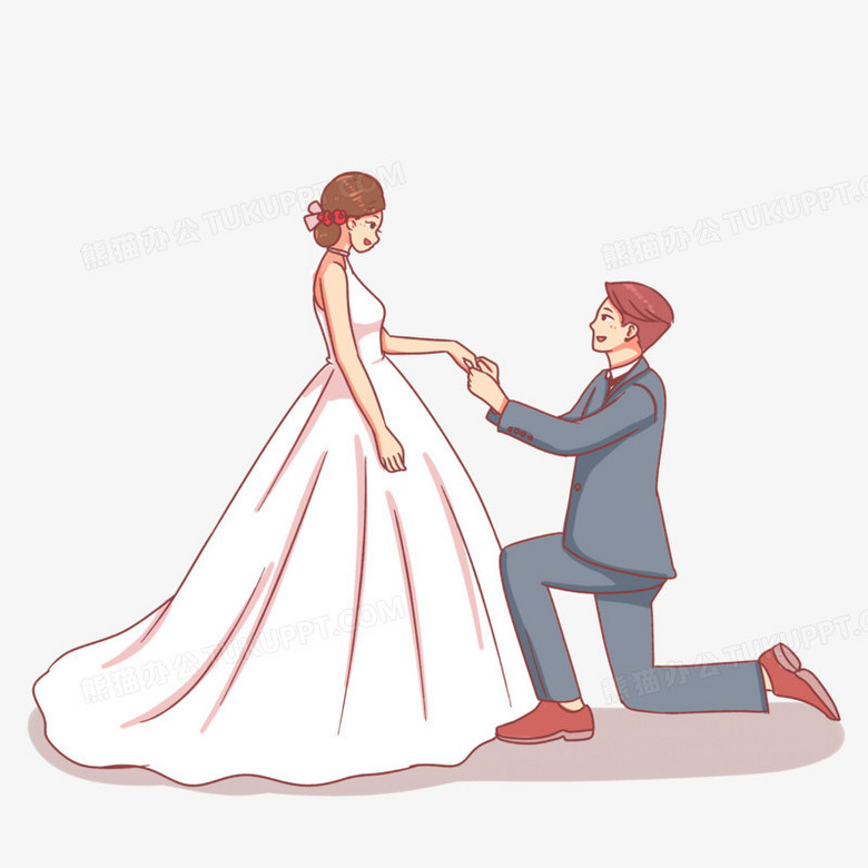 手绘情侣单膝跪地求婚场景素材