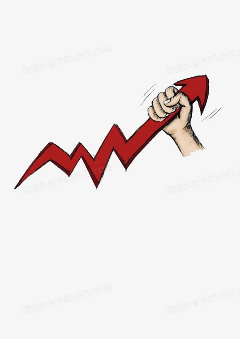 本作品全称为《红色卡通风手握科技k线股票行情元素》,在整个配色上