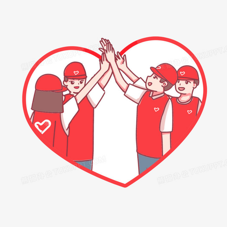手绘志愿者团队加油合掌场景素材