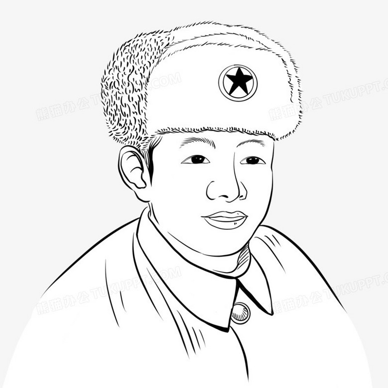 手绘线稿雷锋人物形象装饰素材