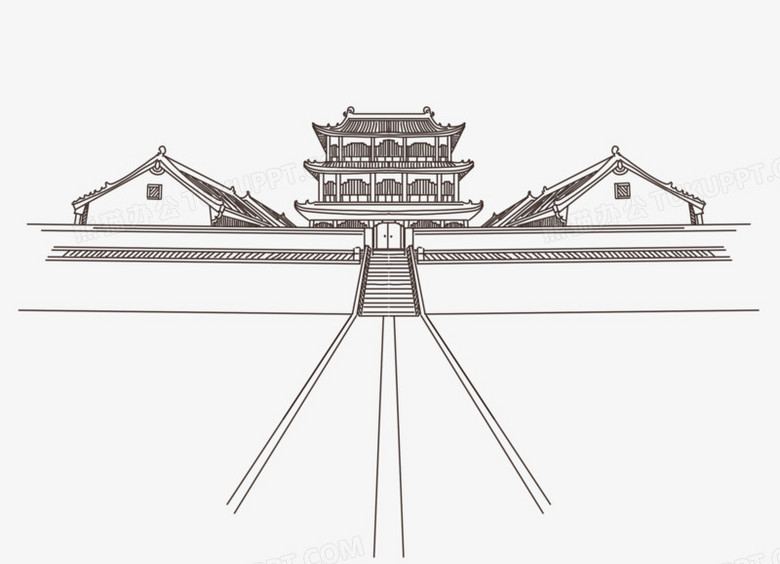 手绘线稿沈阳故宫大门免抠装饰元素