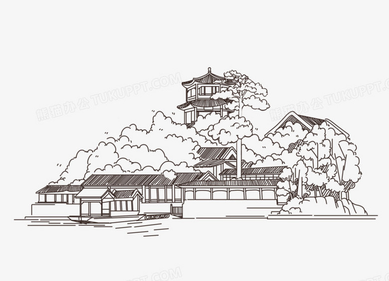 本作品全称为《简约手绘线稿河北承德避暑山庄元素》,使用 adobe