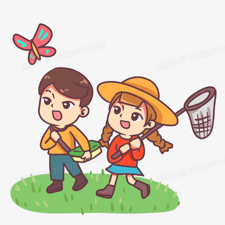本作品全称为《卡通手绘儿童外出捉蝴蝶创意元素》,使用 adobe