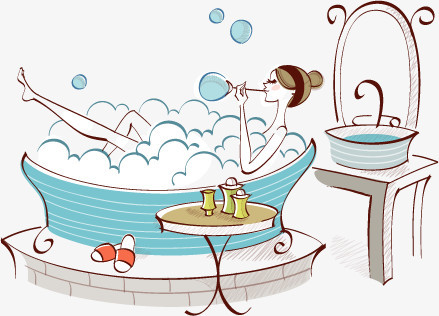 手绘卡通沐浴女孩png图片素材下载_女孩png_熊猫办公