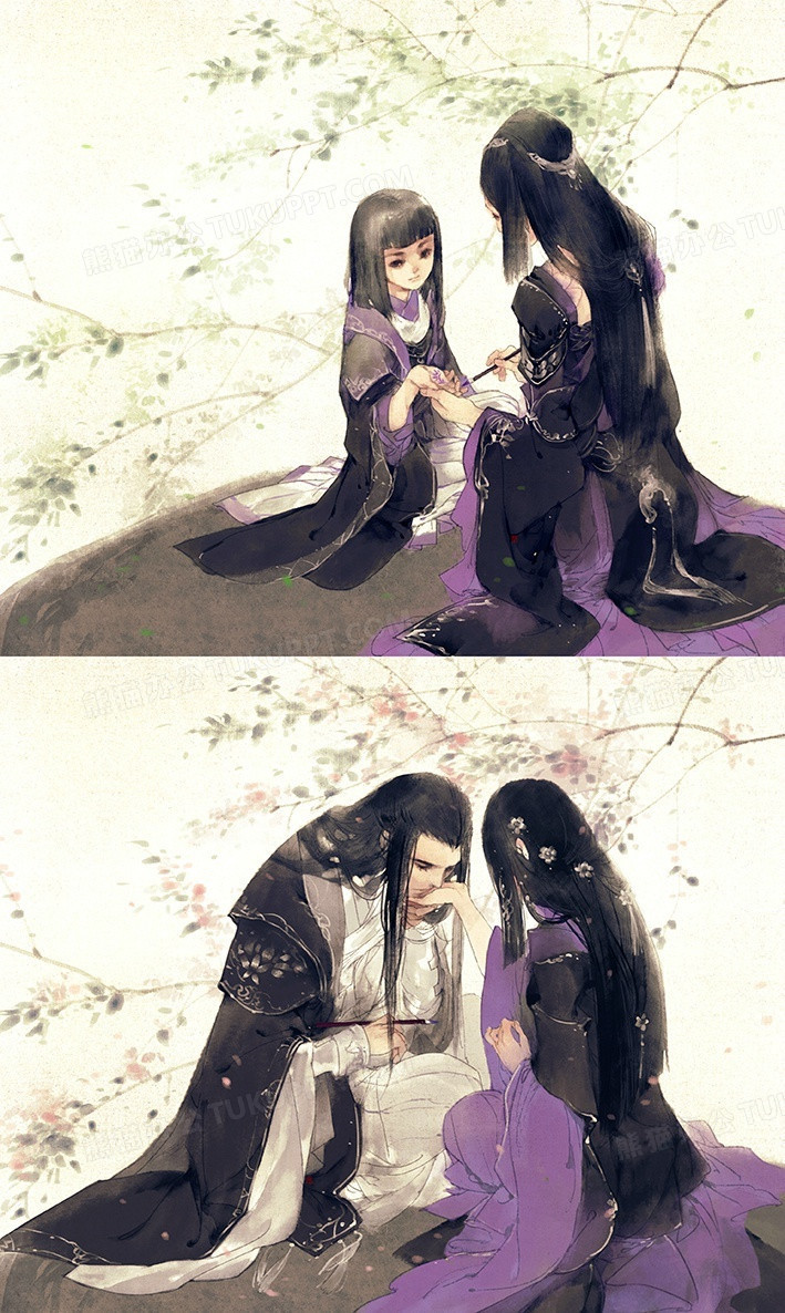 紫衣母子古风手绘
