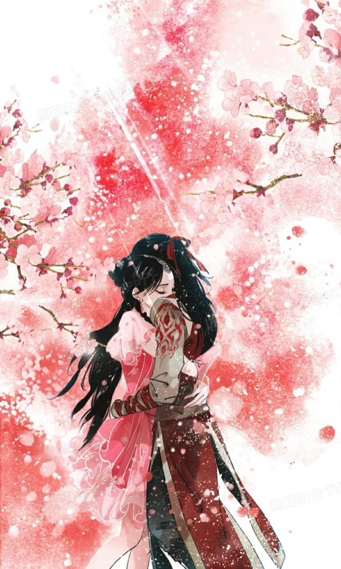 手绘水彩粉色桃花美女