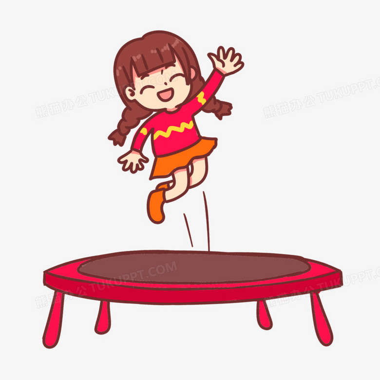 手绘寒假生活儿童玩蹦床场景素材