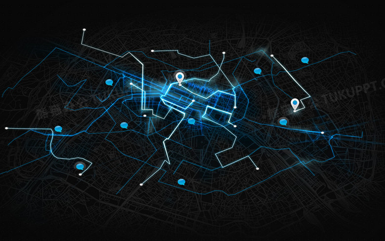 黑底蓝光科技地图海报背景