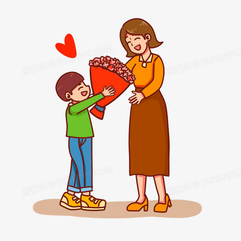 卡通手绘给妈妈送花场景素材