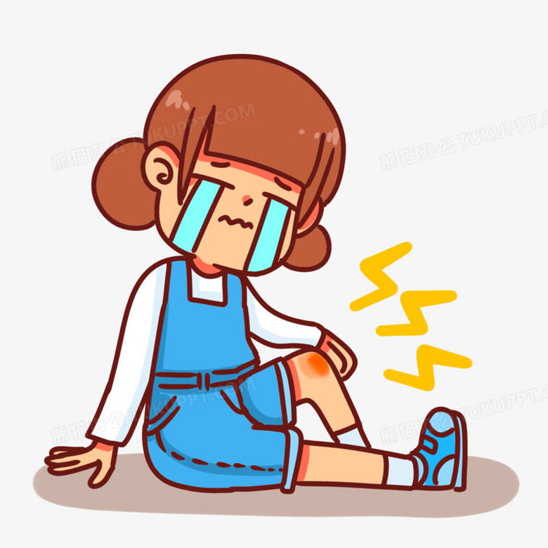 手绘卡通女孩摔倒受伤哭泣表情