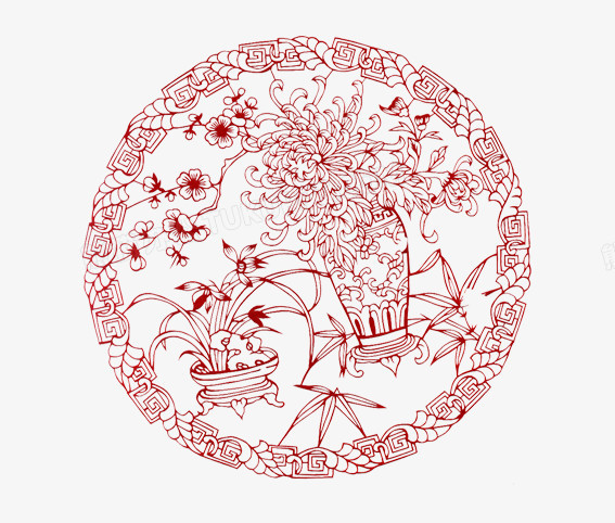 中国风剪纸花png图片素材下载_纸花png_熊猫办公