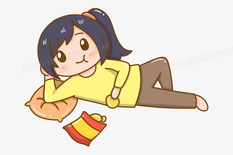 本作品全称为《卡通手绘躺着吃零食的女孩元素》,使用 adobe