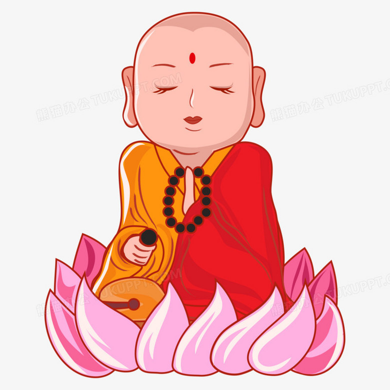 卡通手绘念经的和尚矢量元素