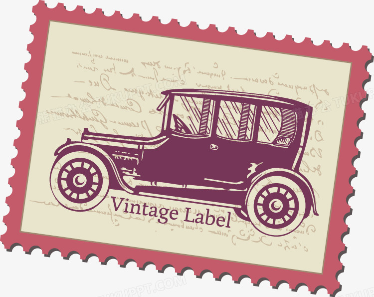 手绘齿轮边框汽车邮票