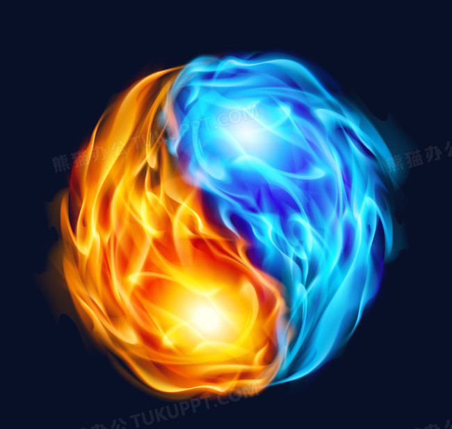 本作品全称为《蓝橙色简约风冰火两重天八卦图元素》,使用 adobe