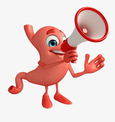 本作品全称为《橙色卡通风拿着喇叭胃的呼唤创意元素》,在整个配色上