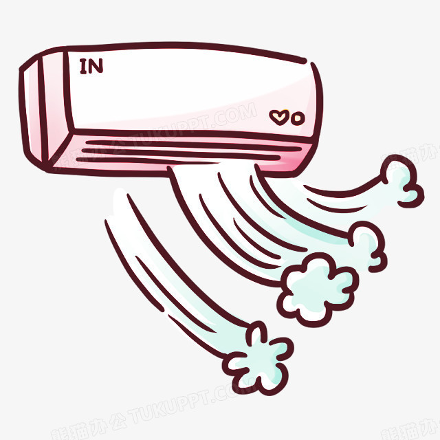 本作品全称为《彩色卡通风冷风吹空调创意元素》,在整个配色上使用多