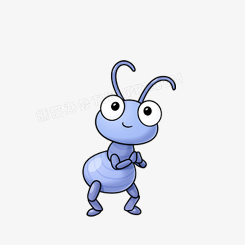 本作品全称为《蓝色卡通一只圆眼睛的蚂蚁创意元素》,在整个配色上