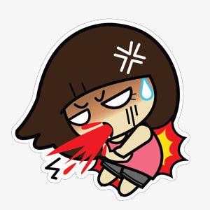 本作品全称为《黑色卡通手绘女孩愤怒吐血创意元素》,使在整个配色上