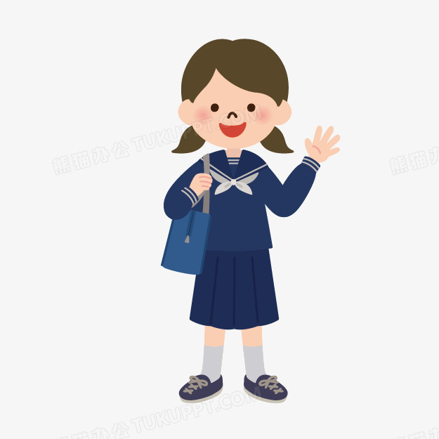 手绘卡通小人素材人物图案背着书包的女孩