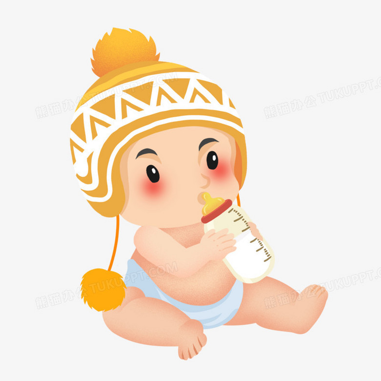 卡通手绘坐着喝奶的婴儿免抠元素