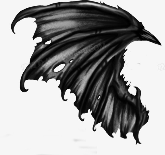 本作品全称为《黑色简约风带弯钩的一边恶魔翅膀元素》,在整个配色上