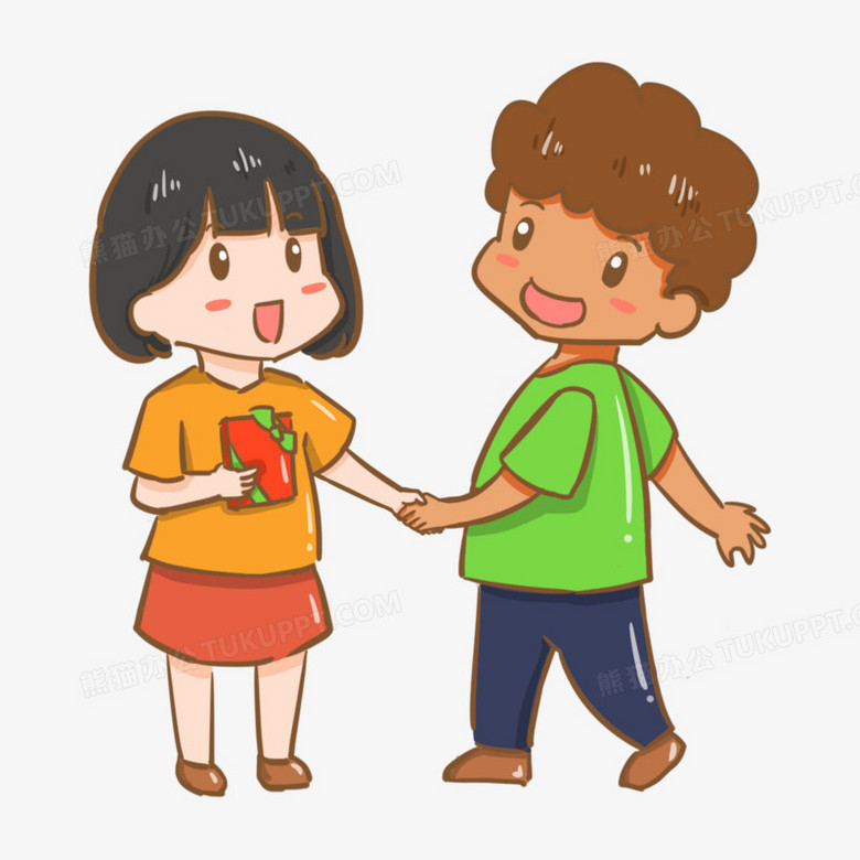 手绘国际小朋友友好握手元素