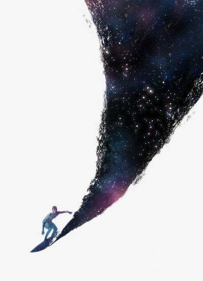 创意插画冲浪与星空