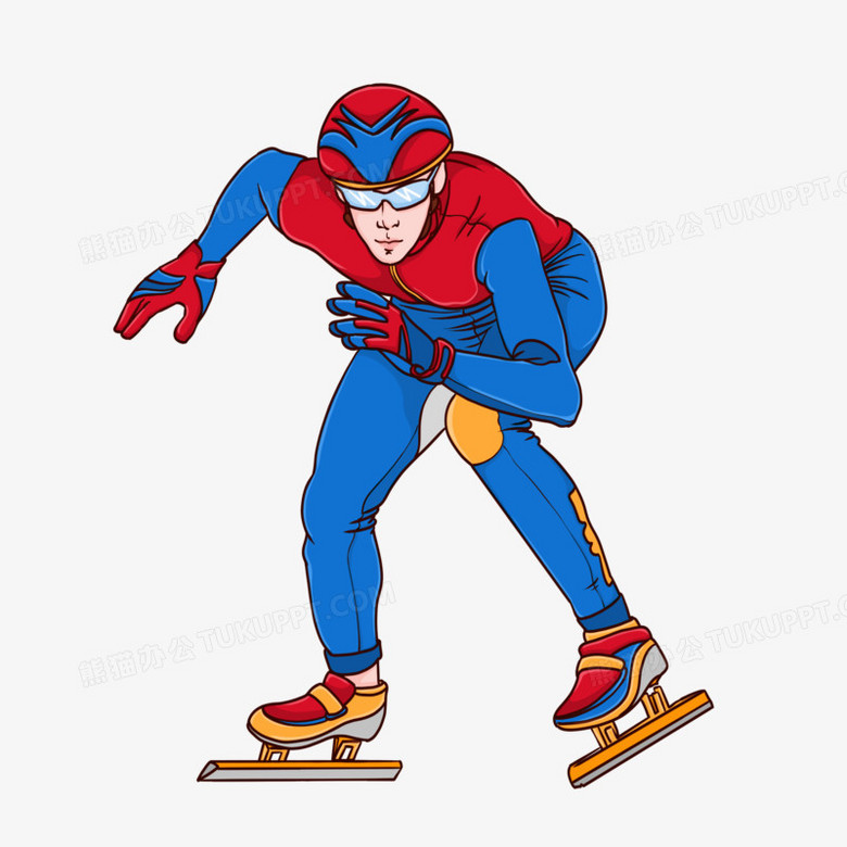 手绘卡通短道速滑选手起跑姿势免抠元素