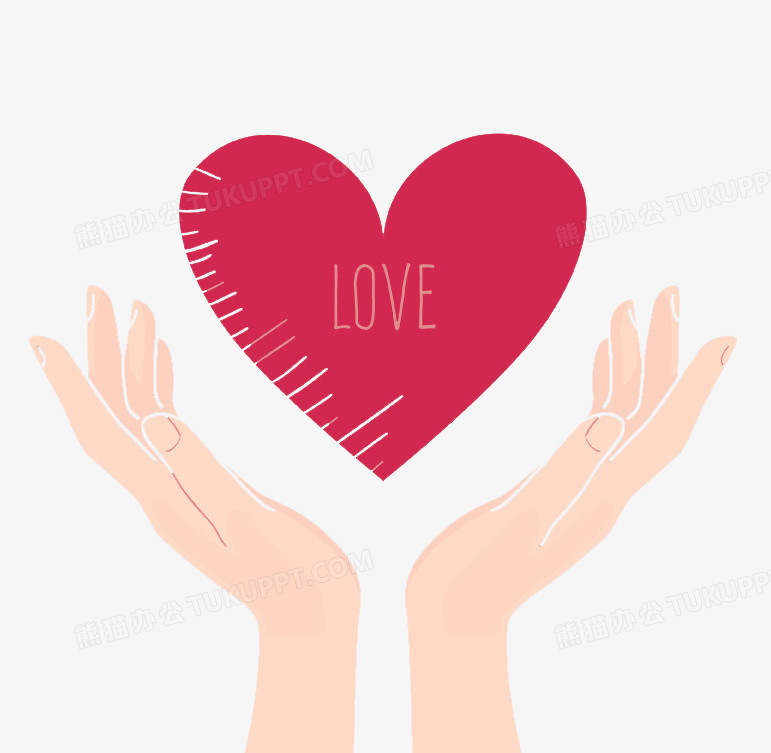 本作品全称为《卡通手绘漂亮的手托红心love图元素》,在整个配色上