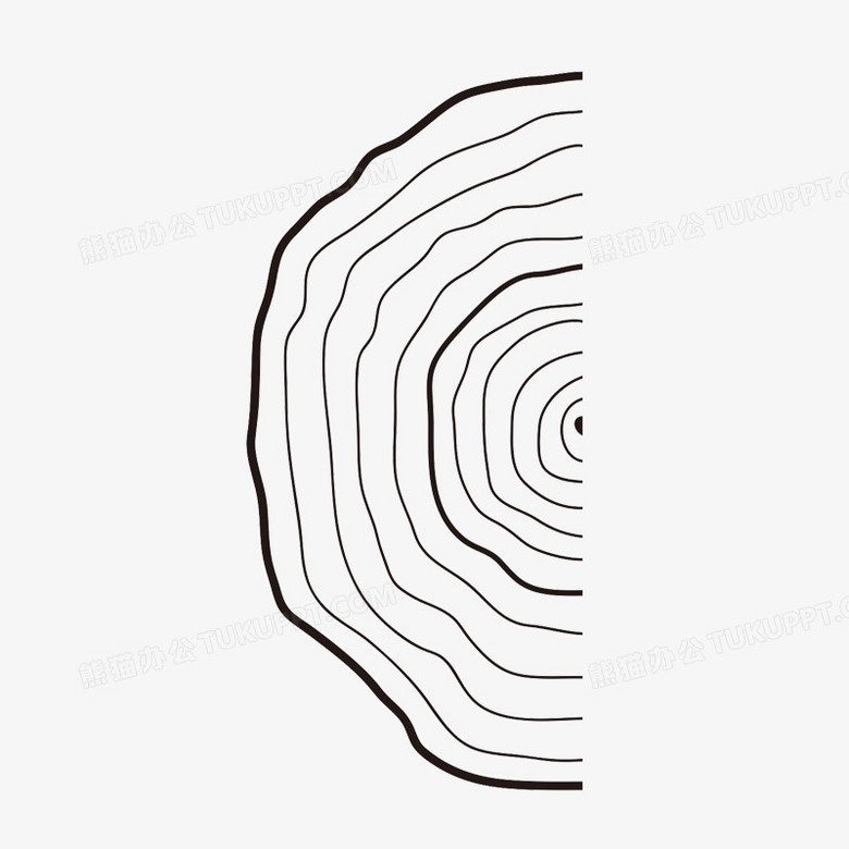 本作品全称为《黑色卡通手绘年轮创意元素》,在整个配色上使用黑色