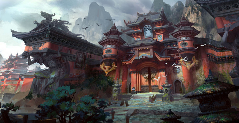 奇幻古风建筑游戏场景原画png图片素材下载_古风png_熊猫办公