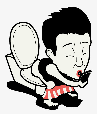 本作品全称为《黑色卡通手绘男人拉屎看手机创意元素》,在整个配色上