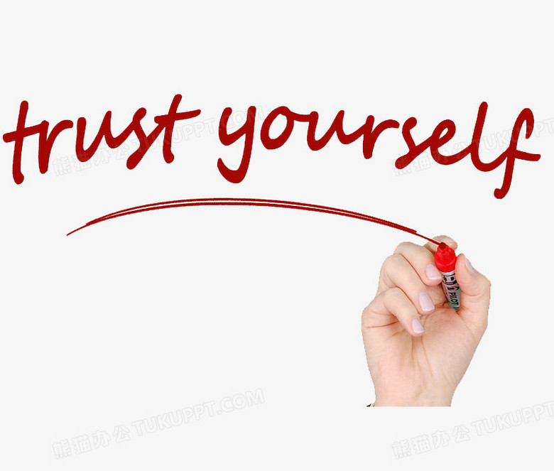 本作品全称为《红色简约风英文字母相信自己创意元素》,在整个配色上