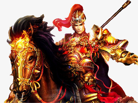 整个配色上使用多种色彩作为基础色调,设计了一位威武古代的骑马大将