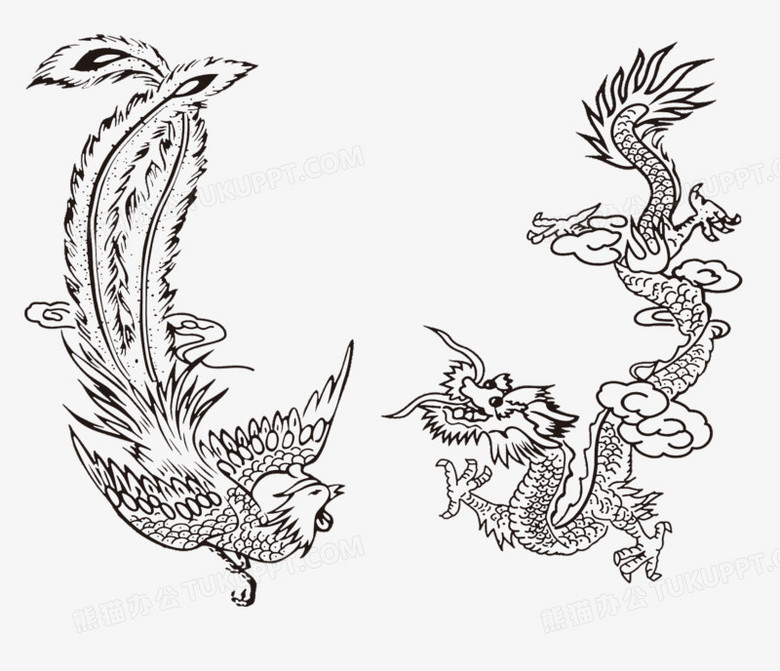 本作品全称为《黑色卡通风精美龙凤线描纹理创意元素》,使用adobe