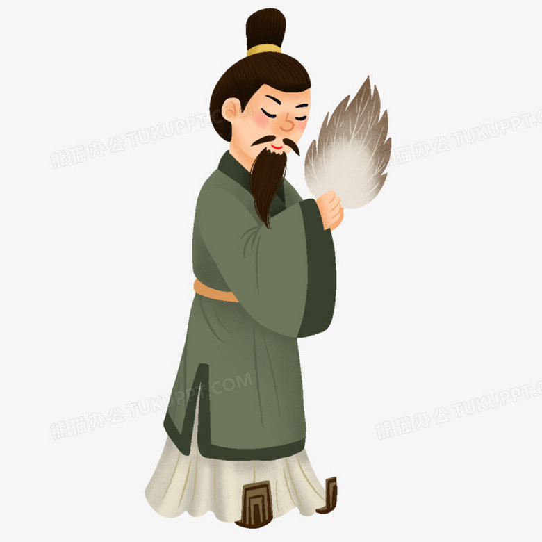 卡通手绘拿着扇子的古人免抠素材