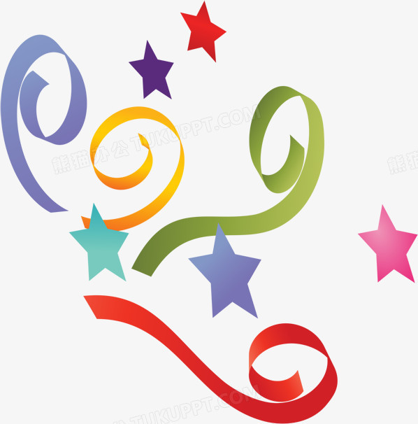 手绘彩色渐变星星丝带装饰