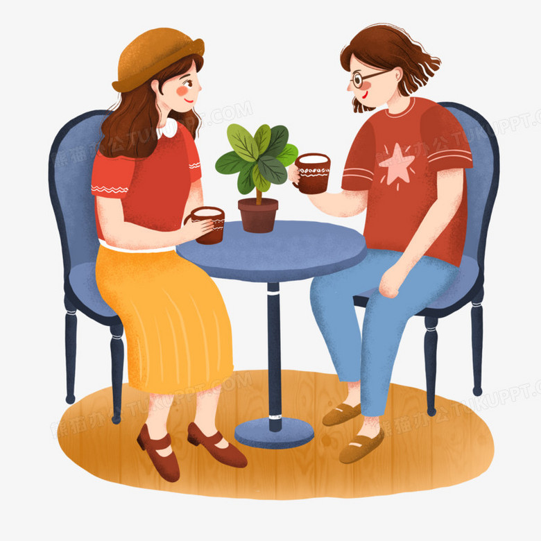 卡通手绘闺蜜聊天插画元素
