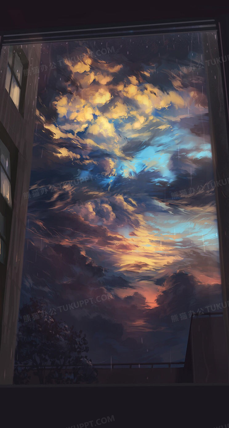 窗户外的天空动漫海报背景