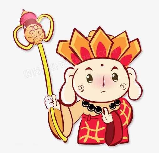 本作品全称为《彩色卡通风西天取经化缘作揖的唐僧元素》,在整个配色