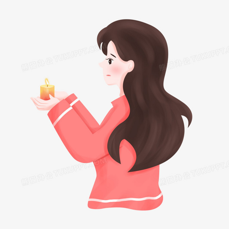 手绘卡通女孩手捧蜡烛祈福免抠素材
