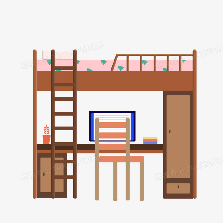 卡通手绘扁平风女生寝室素材