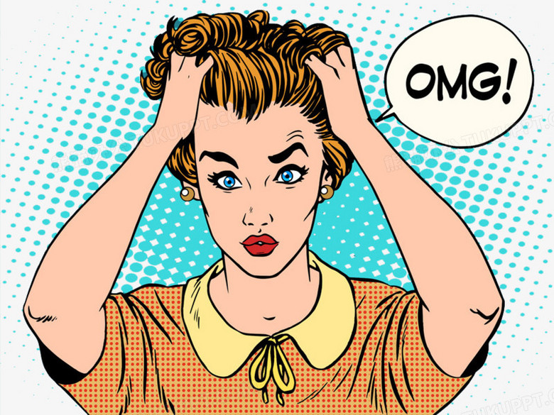 本作品全称为《彩色卡通风惊讶表情的女人创意元素》,在整个配色上